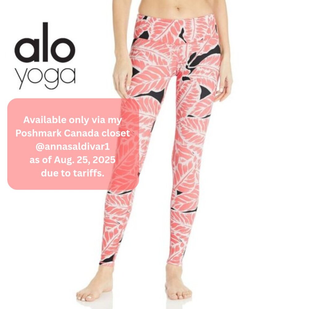 NWOT Sz S ALO Yoga Palm Springs Guava Leaf Airbrush Leggings - Coral and Black